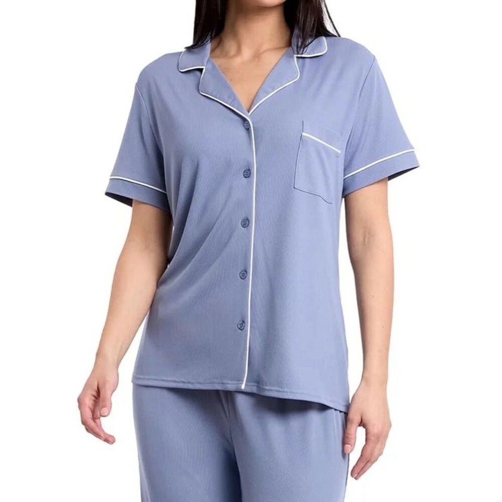 Nicole Miller Notch Collar Button Down PJ Top Size Small